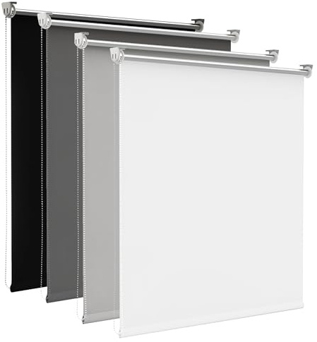 Verdunklungsrollo ohne Bohren Weiß B105 x H130 cm - 100% Lichtundurchlässig Rollos Klemmrollos für Fenster Innen, Blickdicht Thermovorhang Scheibengardine Gardine