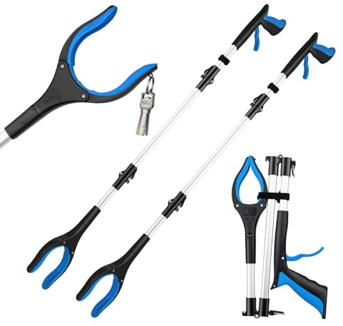 SGAONSN Pinzas Recoge Objetos Extra Largas 109cm, Pinzas Extensibles Personas Mayores, Palo con Imán Telescópico para Minusválidos y Ancianos, Pinza Recoger Basura y Fruta(2 Piezas)