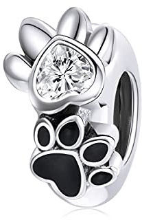 Qings 925 Silber Tier Spacer Charm, geeignet für Damen, Hundepfoten-Design Katzenpfote Vierblättriges Kleeblatt-Elegantes Anhänger-Armband Schmuck