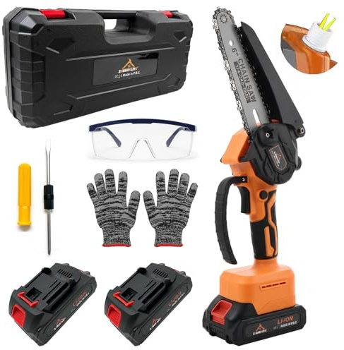 Voltix Mini Motosega a Batteria 6 Pollici Motore Brushless, Motosega Elettrica per Potatura con Pompetta Olio, Taglio Legno e Manutenzione Giardino