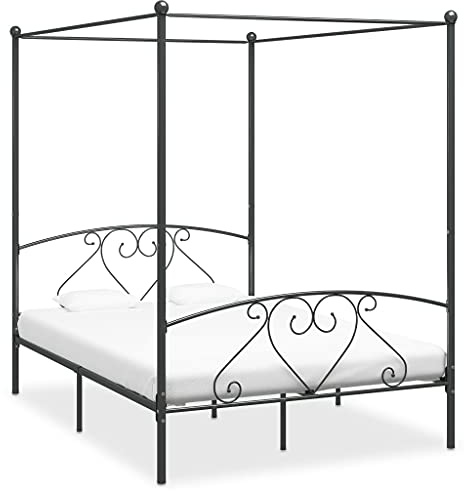 Qnhdfrt Himmelbett 140x200, Grauer Metallrahmen 209x147,5x198 cm mit Vorhang, Schlaf-/Jugend-/Gästezimmer