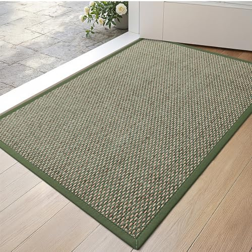 DEXI Fußmatte Innen 43 x 76 cm, rutschfest Schmutzfangmatte mit Gummirücken, absorbierend Fussmatte Innenbereich, Dünn Türmatte, waschbar Sauberlaufmatte für Haustür & Flur, Grün
