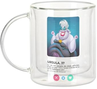 Fabulous Mug Verre Double Paroi - Ursula Sirène Réseau Social Rencontre Amour - Tasse a Cafe et The Isotherme 330ml Effet Suspendu Anti-Brulure Imprime en France