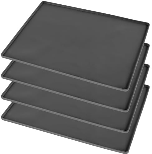 CHUENKUK Lot de 4 tapis de cuisson en silicone avec bord, 30 x 40 cm, gris, 8 mm de hauteur, tapis de cuisson permanent pour four