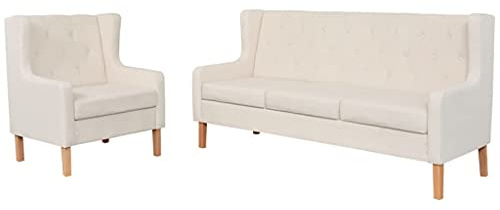 QUAHEAS 2-TLG. Sofa-Set Cremeweiß aus weichem Stoff, gemütliche Couchgarnitur für Wohnzimmer, inklusive Sessel und 3-Sitzer Sofa, stabile Holzrahmen-Konstruktion