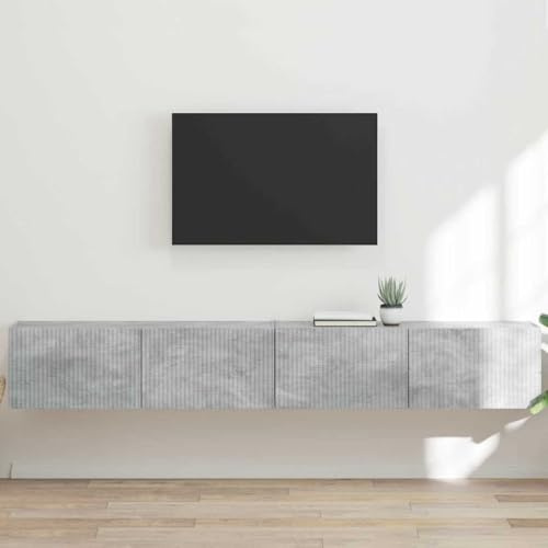 Owoxanthellate TV Lowboard Hängend Beton 98x31x29,5 cm aus Holzwerkstoff mit 4 Regalen und 2 Türen Modernes Design Robust und Langlebig für Wohnzimmer Flur und Schlafzimmer