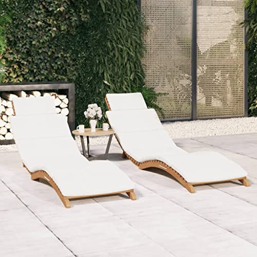 ZQQLVOO 2 Stück Sonnenliegen aus massivem Teakholz mit Auflagen, ergonomisch geschwungen und klappbar für Garten und Terrasse, wetterbeständige Holzliegen mit Verstellbarer