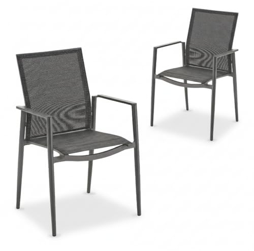 Liadomo Gartenstuhl 2er-Set Mannoli - 2 Stück Stapelstuhl - Alu mit Textilen - fertig montiert - stapelbar - wetterfest - für Garten, Terrasse, Balkon - Aluminium-Armlehnen