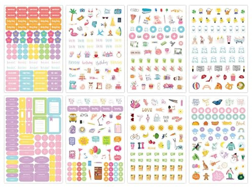 GWEOR 530 Kalender Sticker für Terminplaner & Organizer - Bunte Aufklebern für Haushalt, To-Dos, Journaling & Planung – Fotoalbum Sticker, Tagebuch & Kalender Zubehör (Erweiterungsset)