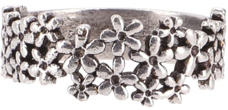 Messing Modeschmuck Ring mit Blütenband, Vintage-Design, silberfarben | Unisex, Blumenornament, organische Optik, charmant, lebendig, edler Look