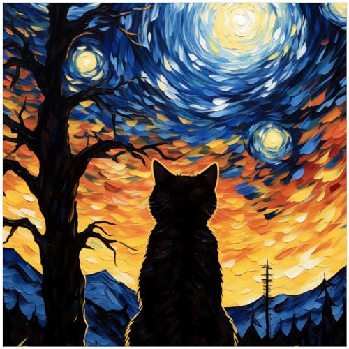 Wallario Memoboard aus Glas mit Motiv, Magnet-Tafel in 50 x 50 cm in Premium Qualität Katze im Sternenlicht