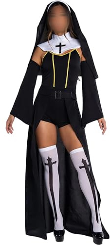 GXNRHG Sexy Nonne-Kostüme für Frauen, freche Nonne-Outfits mit Accessoires, Halloween-Mutteroberin-Kostüm für Rollenspiel-Themenparty