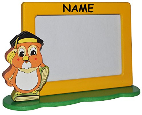 alles-meine.de GmbH 3-D Fotorahmen/Bilderrahmen aus Holz incl. Namen - Eule mit Buch - für 1 Bild - 10 x 15 cm - zum Hinstellen - Tischaufsteller - Deko für Kinder + Erwach..