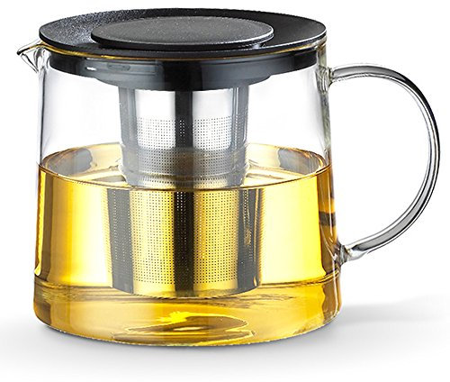 TAMUME 1500ml Boroscilicate Glass Teapot with Stainless Steel Strainer and Flat Lid with Lock Design (1500ML)