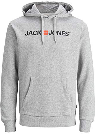 JACK & JONES Herren Corp Logo Sweat Hood Kapuzen Sweatshirt Basic Jumper Reg Fit, Farben:Grau, Größe Pullover:XXL