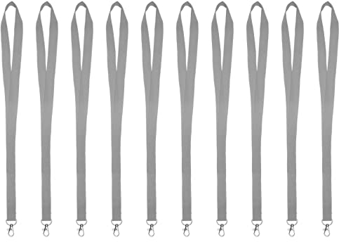 Karteo Schlüsselband mit Karabiner grau [10 Stück] Lanyard Schlüsselbänder unbedruckt für Kartenhüllen Ausweise Zugangskarten
