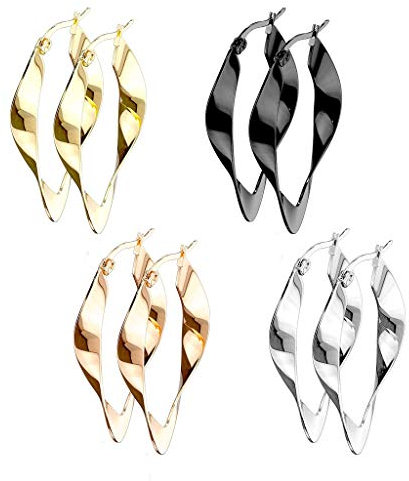 beyoutifulthings 4 Paar Damen Ohringe SET verdrehte CREOLEN OVALES-DESIGN Ohr-ringe Ohr-stecker Chirurgenstahl Multicolor