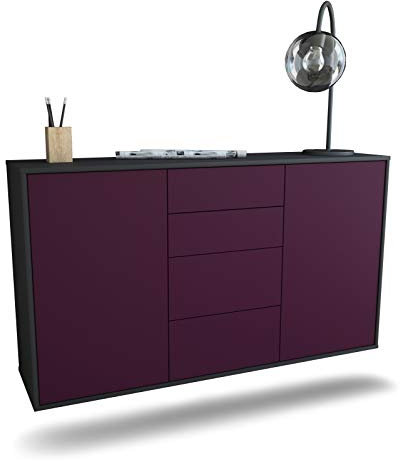 Dekati Sideboard Corona hängend (136x77x35cm) Korpus anthrazit matt - Front Lila - Push to Open - Leichtlaufschienen