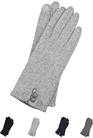AKAROA ESTD 2019 Damen Handschuhe KEA, Touchscreen Handschuhe, extra weiches Teddyfutter, elastisches Jerseymaterial, 100% vegan, hellgrau melange M/L