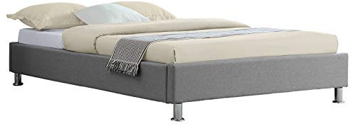 Lit futon Simple pour Adulte Nizza Couchage 120 x 190 cm 1 Place et Demi / 1 Personne, avec sommier et Pieds en métal chromé, revêtement en Tissu Gris