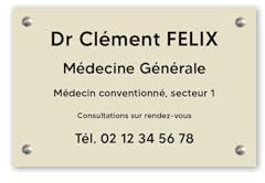 Plaque professionnelle personnalisée en PVC pour médecin - Format 30 cm x 20 cm - Beige lettres noires - Vissé