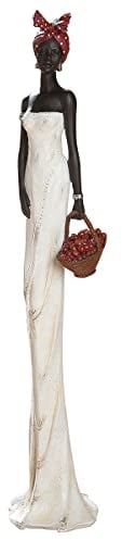 GILDE Decorative Figure African Tortuga - Sculpture Made of Resin - Gift Decoration Living Room Window Sill - Colour: Brown, Cream White with Fruit Basket H 82 cm
