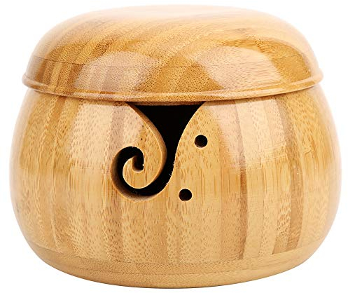 Longzhou Wooden Yarn Bowl - Bamboo Wool Yarn Bowl Yarn Storage Holder with Removable Lid for Knitting Crocheting