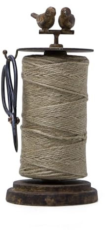 SOFFEE DESIGN Vintage Jute Twine Holder with Scissors for Garden Farmhouse Kitchen Counter Antique Twine Set Birds Rustic Black