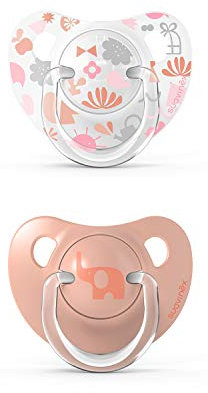 Suavinex 307155 - Set di ciucci per bambini, ciuccio con tettarella anatomica in silicone, rosa, 6-18 mesi, 2 pezzi