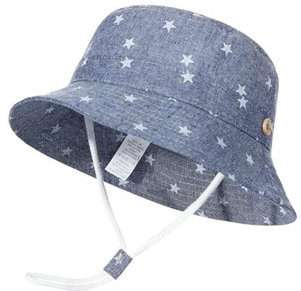 GEMVIE Niños Sombrero Pescador de Bebé Sol Protección Algódon Unisexo Gorro Ajustable Plegable Estapado Estrella Verano UV Hat Niña (Azul Oscuro, 6-12meses)
