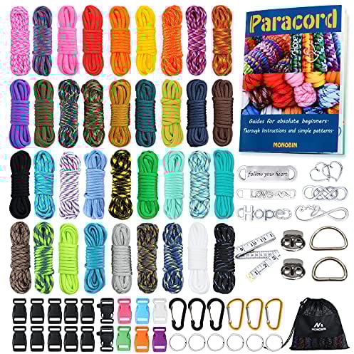 MONOBIN Paracord, 550 Paracord-Kombi-Set - multifunktionale Paracord-Seile und komplettes Zubehör für Paracord-Armbänder, Schlüsselbänder, Hundehalsbänder (36 Colors-B)