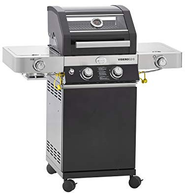 RÖSLE Unité de barbecue à gaz VIDERO G2-S noir, 30 mbar, gril avec 2 brûleurs en acier inoxydable, zone extra-prime et brûleur latéral, tablettes latérales rabattables, VARIO+