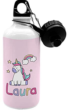 Fupies Borraccia in alluminio 500ml personalizzata con nome unicorno con arcobaleno e stelle