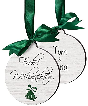 Tannenbaum Anhänger personalisiert - Christbaum Weihnachtskugel mit Wunsch Text - Christbaumschmuck Holz weiß - Baumschmuck Weihnachtsdeko selbst gestalten