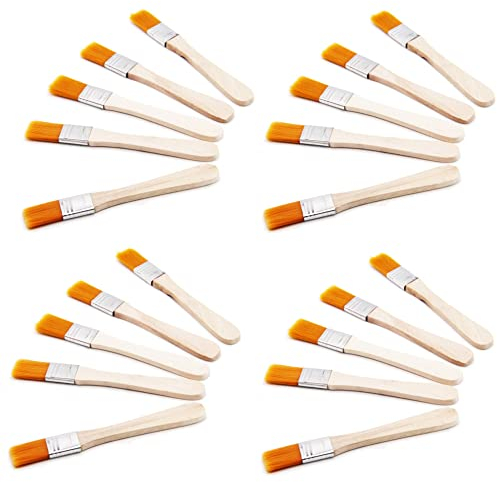 20 Pieces Wooden Handle Paint Brushes - Nylon Bristles, Dust Yellow, for Art Painting, Drawing, Cleaning, Dust Brushing, Glue Application (11mm)