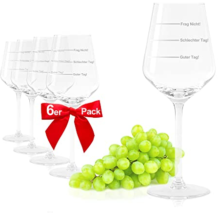 Weingläser 6er Set 37cl Guter Tag, Schlechter Tag, Frag nicht | Wie war Dein Tag? | Lustiges Geschenk für Weintrinker | Geburtstagsgeschenk | Weißweingläser Rotweingläser mit Gravur