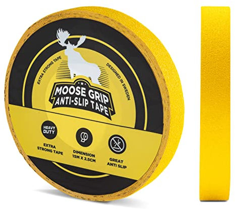 Safestep Moose Grip Anti-Rutsch-Band - 15m x 2,5cm Gelb | Premium Anti-Rutsch-Band für Innen- und Außentreppen | Hochwertiger, leicht zu reinigender Sicherheitsgriff
