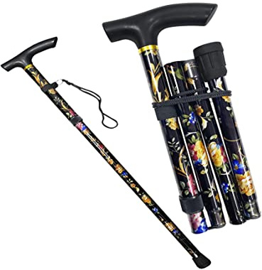 Walking Stick Easy Adjustable Height Folding Extendable Walking Cane Walking Aid Mobility Aid Collapsible Walking Stick Lightweight Flexible And Durable Walking Stick HTUK® (Black Flower)