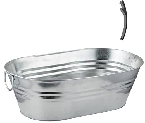 Katai - Galvanized Steel Drinks Bucket - Oval, 5.5 Gallon Rustic Style Drinks Tub, Carry Handles - With Bottle Opener