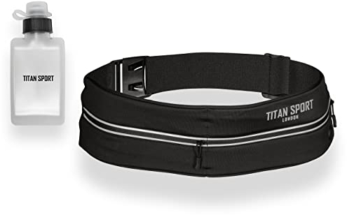 TITAN SPORT Running Belt Waist Bag Phone Holder with Ultra Slim Water Bottle (190ml), Adjustable Sports Water Resistant Band with Two Pockets Fits Smartphones up to 7, Ideal for Men & Women’s Fitness