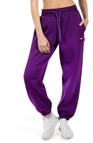 SMILODOX Jogginghose Damen Lyanna, Oversize Sweatpants mit Taschen, Kordelzug am Bund, Metalllabel auf dem Oberschenkel, weichem Material, Bequeme Freizeithose für Sport, Streetstyle und Alltag