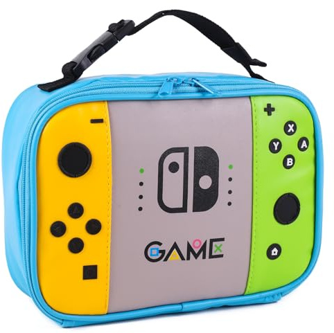 ONTESY Jungen Lunchbox aus Leder - Wiederverwendbare Game Lunchtasche Thermotasche Mini-Kühler für Jungen, Mädchen, Kinder, Kleinkinder, Teenager, Männer, Frauen (Schwarz)