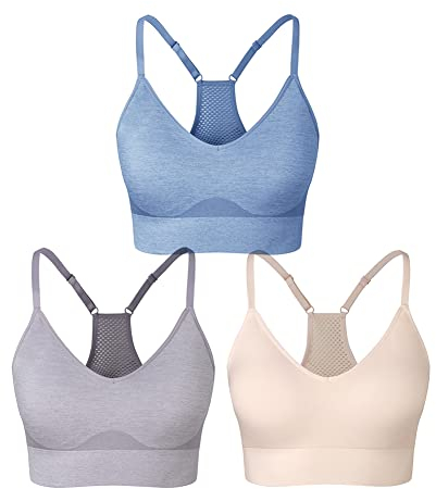 SEGRILA Soutien-Gorge de Sport rembourré Dos Nageur pour Femme avec Bretelles réglables, Rose, Violet et Bleu, Taille S