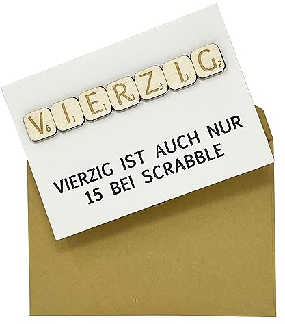 Woodland Mail Lustige Geburtstagskarte mit echten Holzsteinen auf der Vorderseite - Scrabble-Stil (40 Geburtstag)