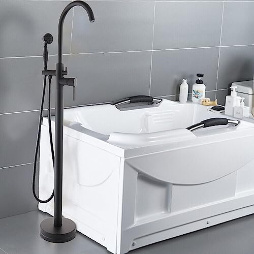 Black Freestanding Bath Fitting Shower Set Bathtub Stand Tap with Hand Shower for Various Bathrooms
