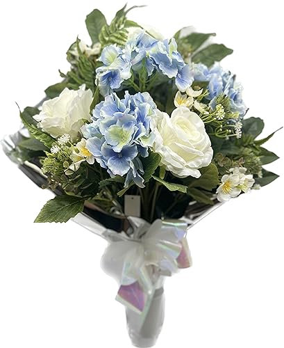 PLUS HOME Ramo para Cementerio de Flores Artificiales de Tela para Todos los Santos Medida + -78cm.ENCARADO Rosas Hortensia Blanco