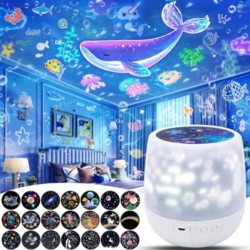 21 Sets Filme, Projektor Nachtlicht für Kinder Schlafzimmer, Decke, Stern-Galaxie-Projektor, Baby-Nachtlicht-Projektor, Lichtprojektor für Kinder Mädchen mit 360° Drehung, Weihnachten, Kinderzimmer