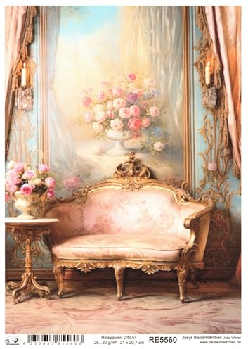Josys Bastelmärchen Reispapier A4 Strohseide Decoupage Serviertentechnik Vintage Sofa RE5560
