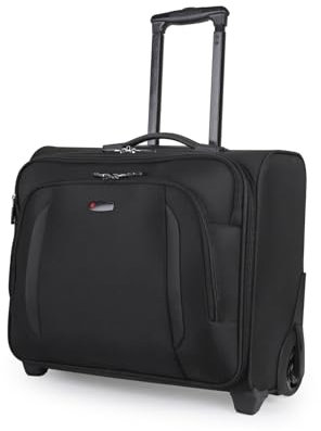 Schwarzer Business Koffer - Weicher Pilotenkoffer mit 15,6 Zoll Laptopfach und stabilen Inline-Rollen für stabiles Rangieren, Office Admin Trolley Bag Kabinengröße
