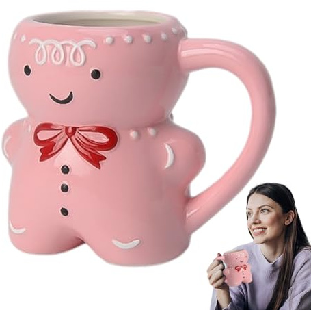 bellv Taza de cerámica para pan de jengibre, diseño de hombre de jengibre , taza de jengibre para vacaciones, taza de Navidad con forma única, taza de cerámica de dibujos animados, taza de leche
